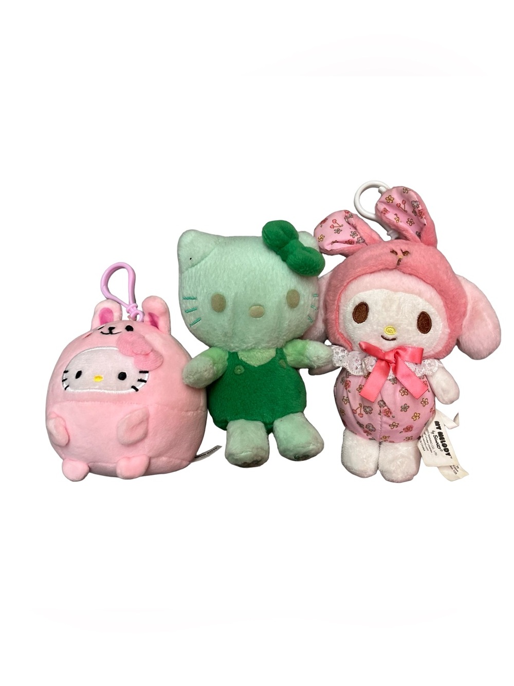 Sanrio Plush Keychain Set - Pink & Green Hello Kitty & My Melody Characters